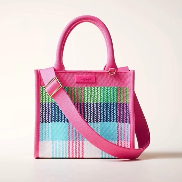 kate spade Handbags - Kate Spade Pink Multicolor Plaid Canvas Tote with Detachable Strap